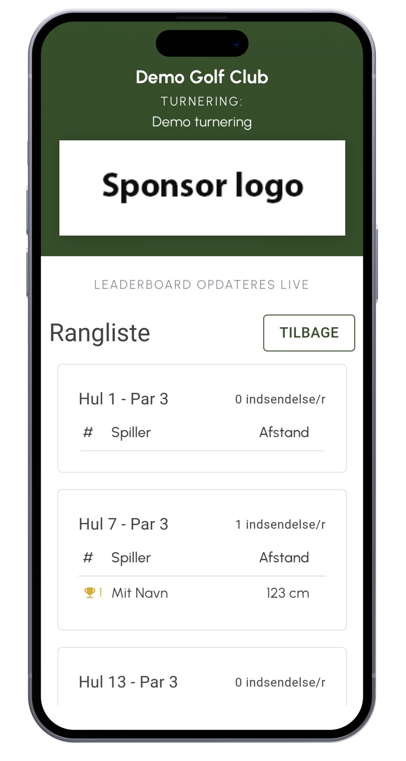 Live-Leaderboard auf dem Mobiltelefon